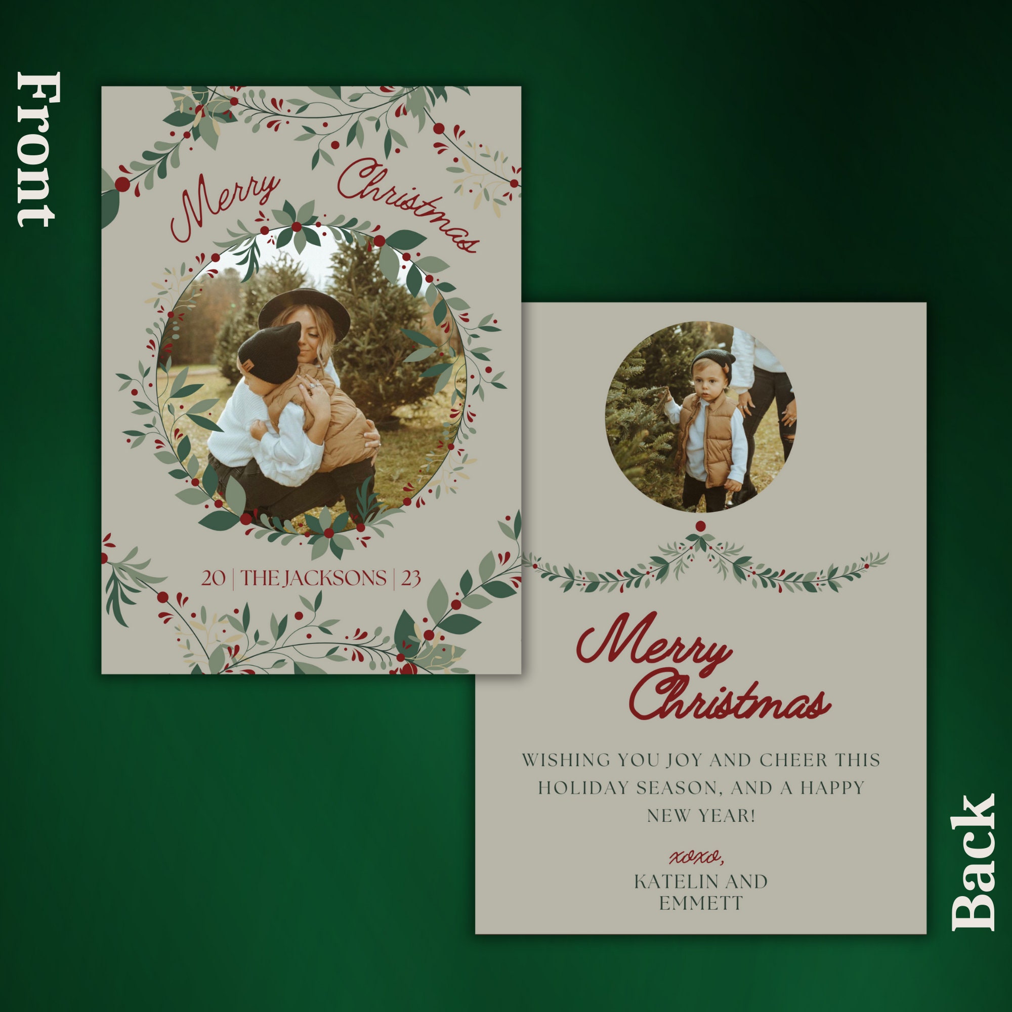 Wreath Holiday Card Family Photo Merry Christmas Digital Template Xmas ...
