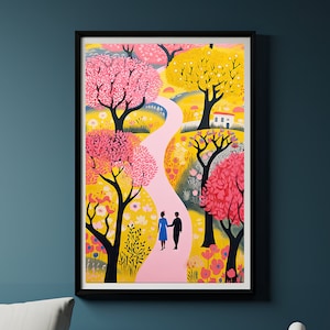 Pink And Yellow Wall Art Print Pink Decor Aesthetic Pink And Yellow Poster Painting Illustration Colourful Wall Art Decor Gift Pink Lover