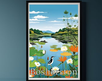 Bosherston Affiche de voyage Lily Pond Art Print Wall Art Pembrokeshire Home Decor Cadeau pour les amoureux de la nature Voyage Wall Decor Ideas Lily Pads