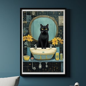 Funny Cat Print Black Cat Lover Gift Kitchen Wall Art Funny Wall Decor Ideas Cat Poster Wall Decor Bathroom Print Cat Art Cat Decor