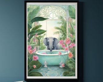 Elephant Print Savanna Lovers Gift Bathroom Wall Art Funny Wall Decor Ideas Poster Wall Decor Bathroom Ideas Funny Elephant Illustration