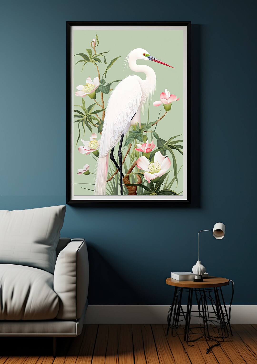 White Egret and Orchid Art Print Flowers Poster Botanical Home Decor ...
