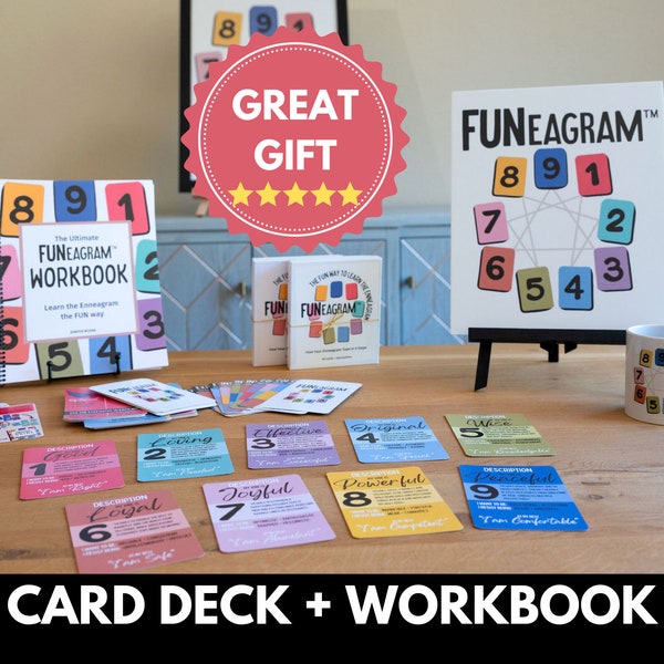 Card Deck and Workbook, Enneagram Gift Set, Find Your Type, Learn the Enneagram with Worksheets, Tips, Guides, Exercises, Illustrations.