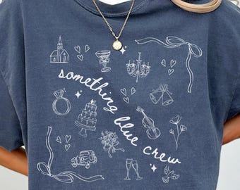 Something Blue Crew Shirt, Coquette Minimalist Tshirt Bridal Party Gift, Grandmillenial Bride, Trendy Engagement Party Tee, I do Crew Shirts