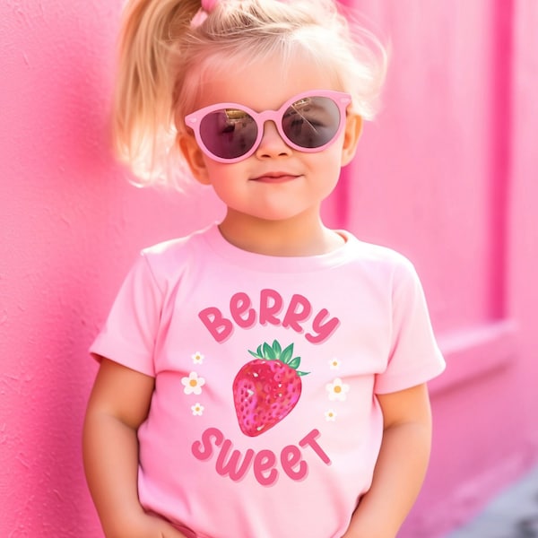 Boho Strawberry Kid's Shirt, Toddler & Youth Valentine Gift, Cute Toddler Outfit, Botanical Cottagecore Aesthetic for Kids, Strawberry Shirt