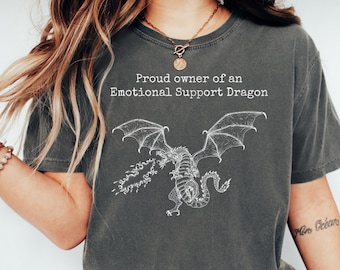 Funny Fantasy Reader Shirt, Bookish Dragon T-Shirt, Service Animal Humor Gift, Book Lover Gift, Emotional Support Dragon Comfort Colors Tee