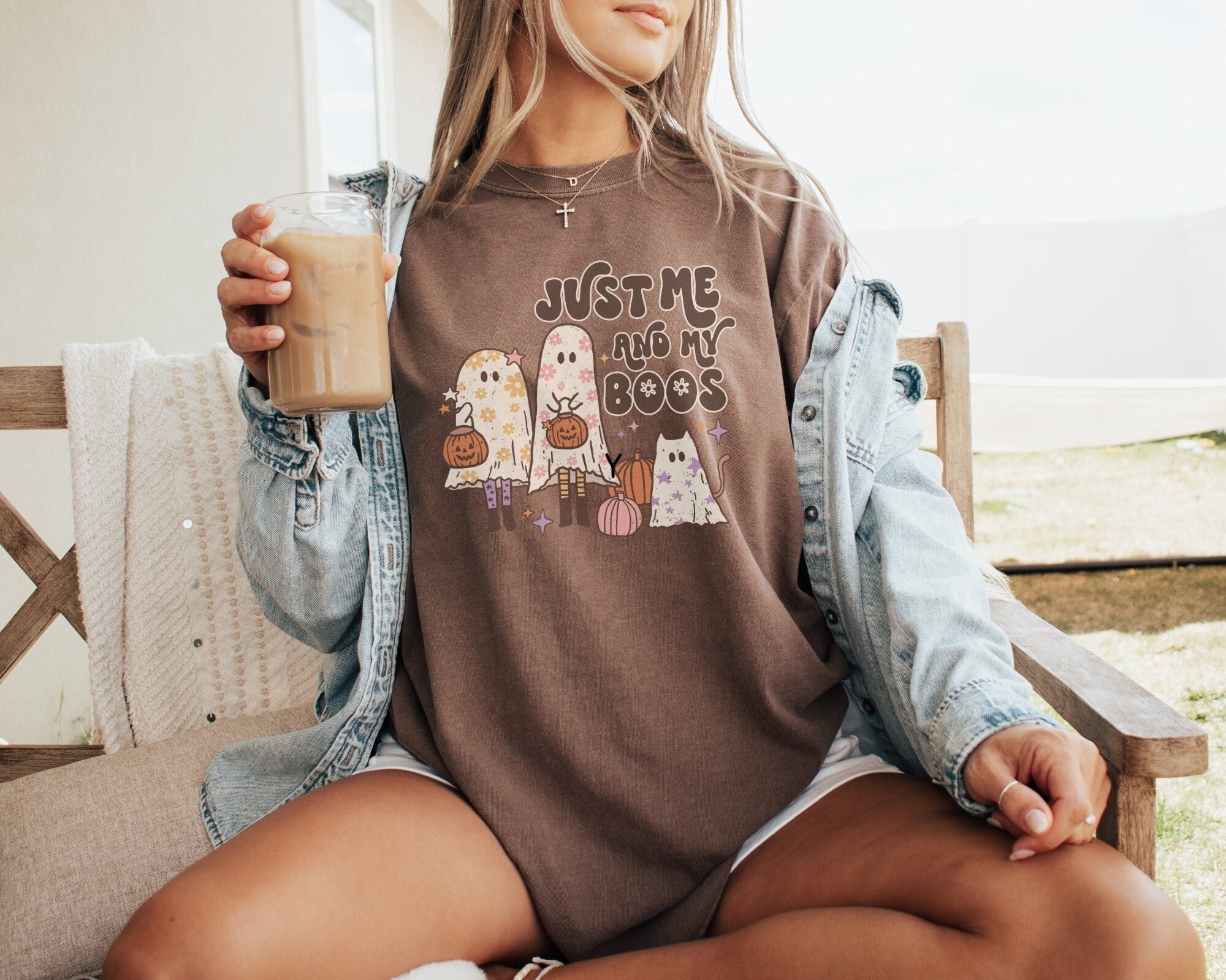 Sudadera retro de fantasmas para Halloween, camiseta de estilo cottagecore de Halloween para ella, regalo de temporada espeluznante para mejores amigas, atuendo floral de otoño para mamá y yo