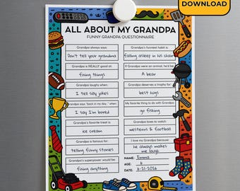 Alles over mijn opa Afdrukbaar | Grappige opa-vragenlijst | Vaderdagcadeau voor opa | Aandenken direct downloaden