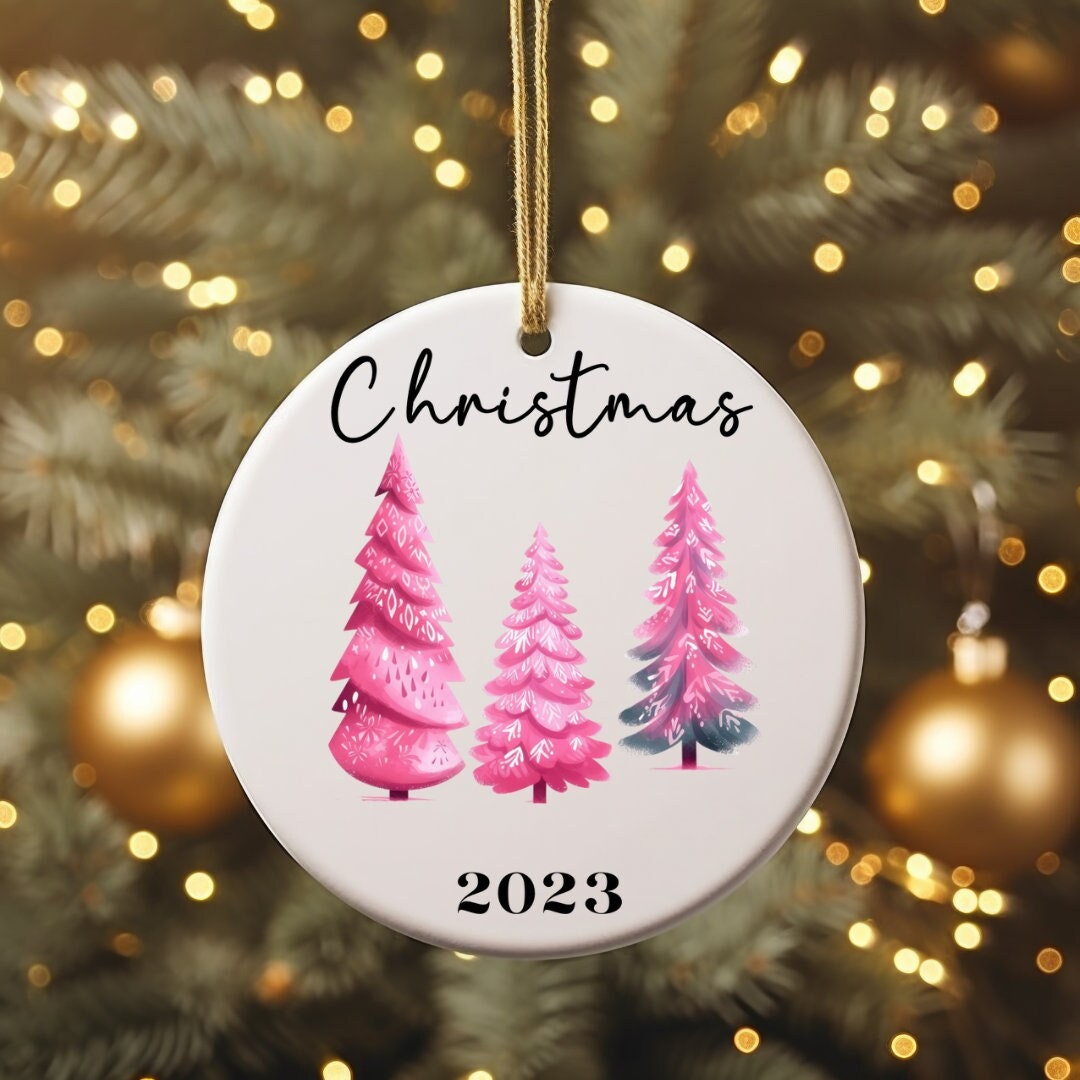 Custom Pink Christmas Ornament 2023, Custom Christmas Ornament, Personalized Christmas Tree