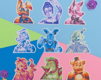 Pacchetto di adesivi di personaggi animatronici inquietanti / Adesivi in vinile ispirati ai giochi horror