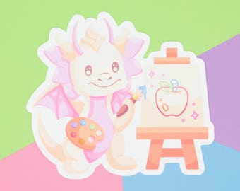Tinka Painting Sticker | Vinyl Sticker | Kawaii Aesthetic | Die Cut Sticker | Artist Painting | Art Girl Sticker | Tinka the Dragon
