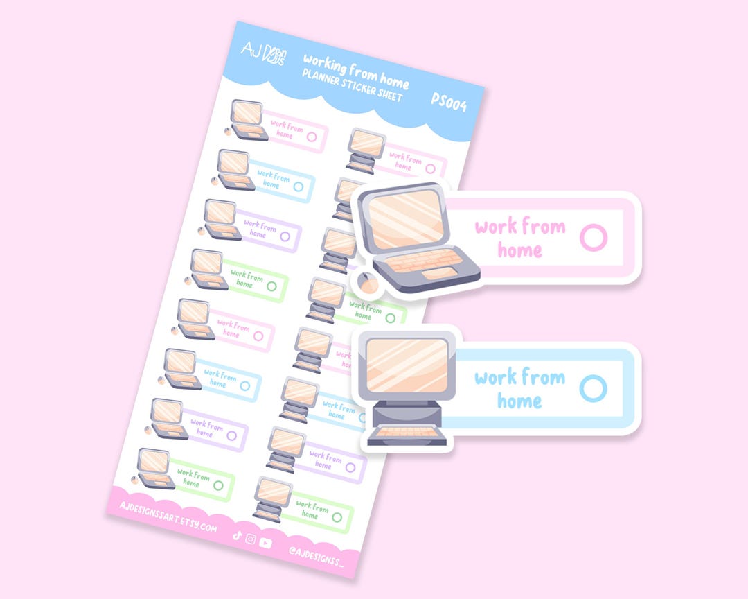 Working From Home Sticker Sheet | Matte Vinyl Stickers | Cute Laptop ...