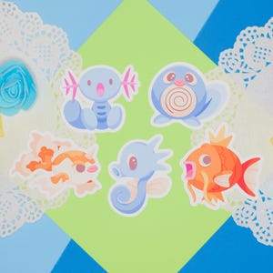 Paquete de pegatinas de personajes de agua / Pegatinas de vinilo troqueladas / Pegatinas de videojuegos de anime / Pegatinas de Pokémon