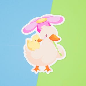 Sticker lente Ducky en vrienden | Gestanste vinylsticker | Kawaii-esthetiek | Schattige eend en eendje