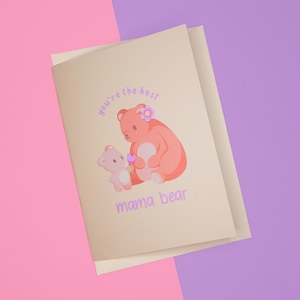 Tarjeta del Día de la Madre con forma de oso / Tarjeta de felicitación kawaii / Regalo para mamá