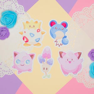 Pack d'autocollants de personnage de fée | Jeu vidéo animé | Stickers Pokémon | Autocollant en vinyle découpé