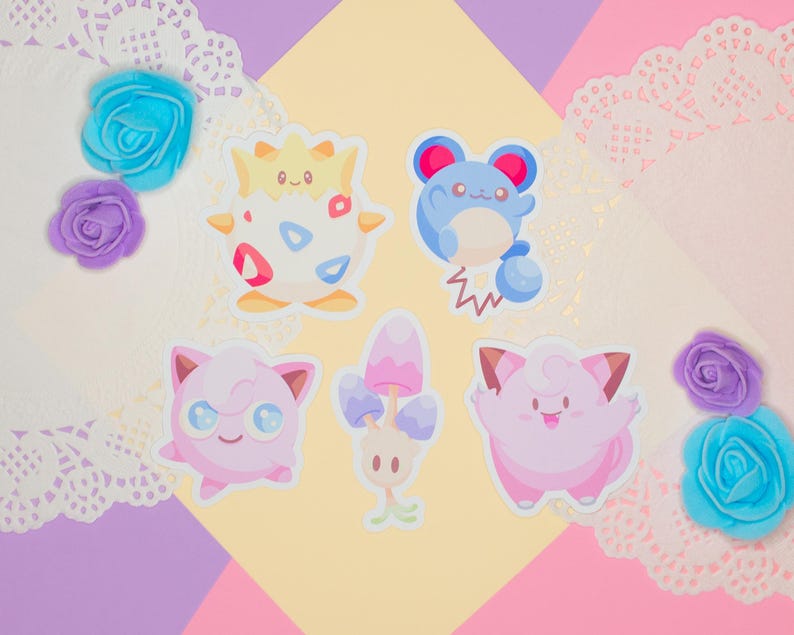 Various cute vinyl stickers inspired by the game Pokemon.