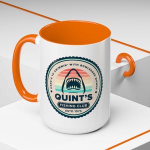 Jaws, Quint&#39;s Fishing Club - 11oz Accent Coffee Mug, Glassware, Classic Horror, Creature Feature, Shark Week, Horror Gift