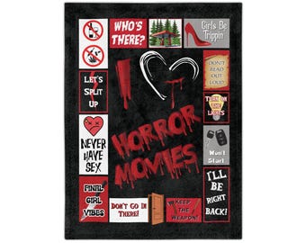 I Heart Horror Movies - Cozy Throw for Horror Fans, Movie Nights, Gifts for Halloween, Home Decor, Microfiber Throw