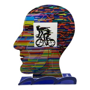 David Gerstein Modern Pop Art Head Cyclist Laser Cut Sculpture Art