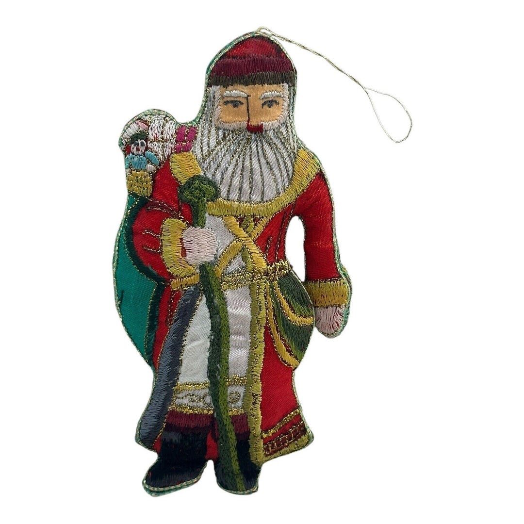Old World Santa Claus Fabric Embroidered Christmas Ornament 6.25 ...