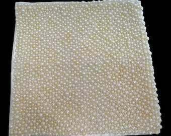 Pearl Beaded Pillow Cover 12x12 Satin Back Ivory Glam Decor Wedding 90s Vintage