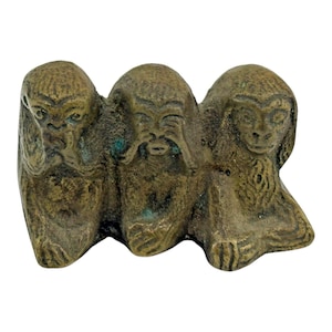 Vintage Mini Brass Three Wise Monkeys See Hear Speak No Evil Figurine 1970s Boho
