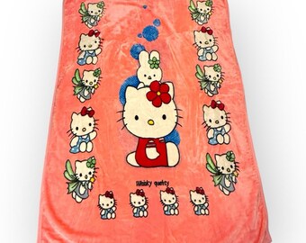 Colcha de felpa doble Hello Kitty Miffy 86x58 Y2K Fairy Pink con error de impresión VTG