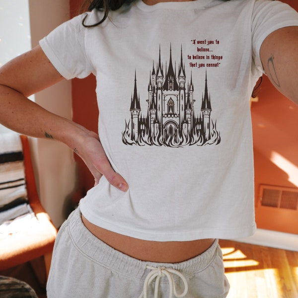 Castle of Nightmares women's Baby Tee, Gothic Castle T-Shirt, Fantasy Horror Shirt, Dracula Inspired T-Shirt, Vampire Shirt,