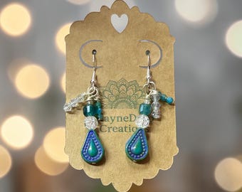 Boho Earrings. Artisan teal. Appetite, quartz and tourmaline