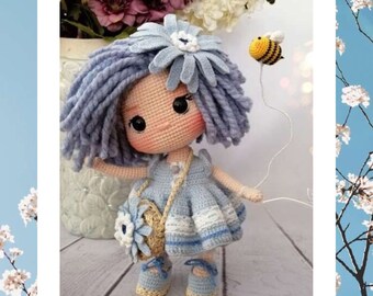 BLUE Crochet Doll Pattern, Amigurumi Doll Pattern, PDF English Tutorial