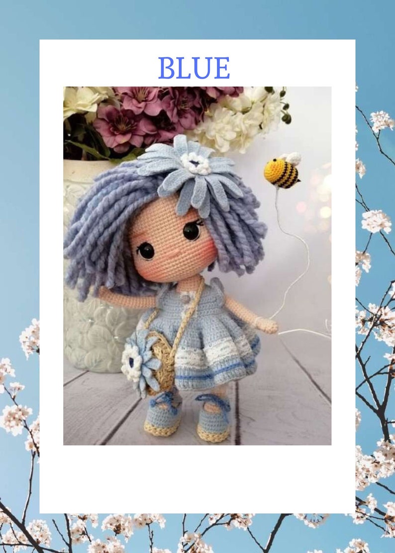 BLUE Crochet Doll Pattern, Amigurumi Doll Pattern, PDF English Tutorial zdjęcie 1