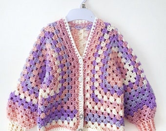 Patrón de cárdigan hexagonal de abuela a crochet, patrón cuadrado de abuela fácil, patrón de cárdigan con mangas globo, patrón de suéter de crochet