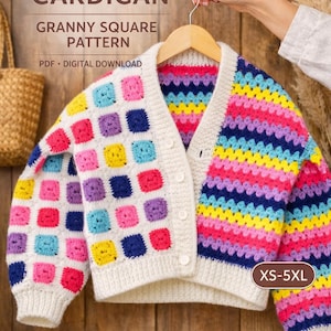 Grandma Square Strickjacke Häkelanleitung – PDF Download – Boho Pullover DIY (XS–3XL)