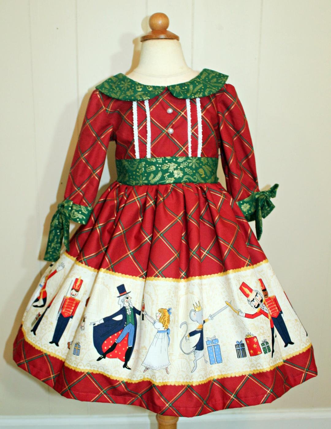 Girls Nutcracker Dress, Red and Gold Christmas Dress, Toddler