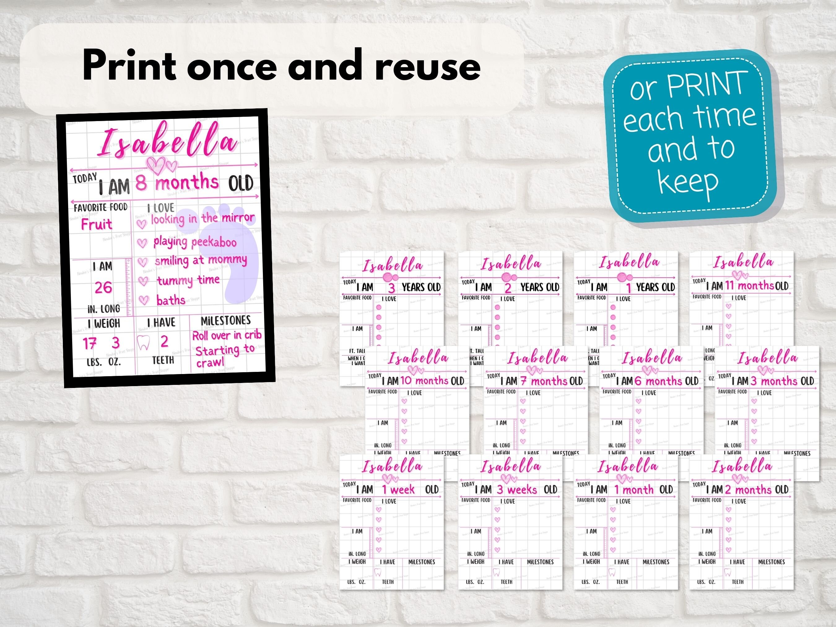 Baby Milestone | Monthly Sign | Birthday Sign | | Pink | Blue ...