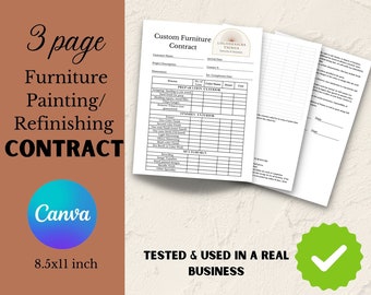 Editable and Printable Furniture Painting/Refinishing Contract | 3-page Canva Template