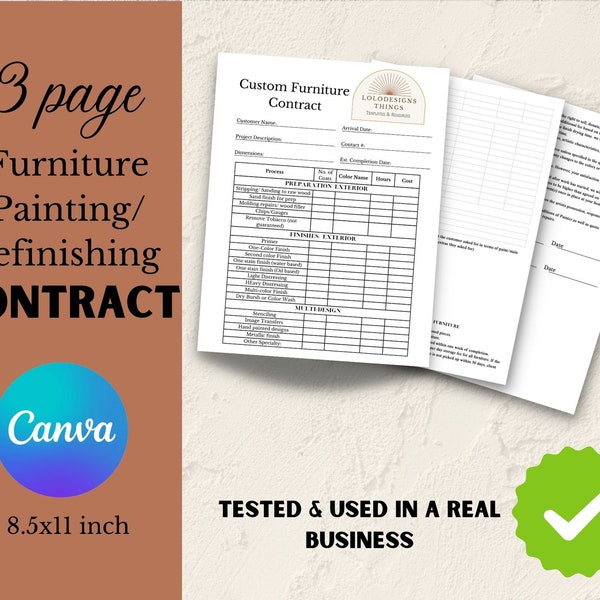 Editable and Printable Furniture Painting/Refinishing Contract | 3-page Canva Template