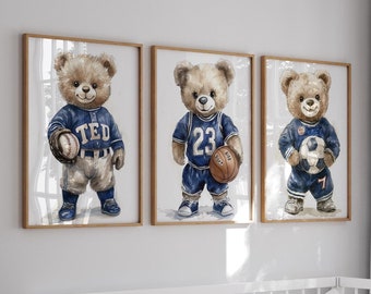 Teddy Bear Sports Nursery Prints: Vintage Baby Decor (Digital Download)