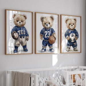Teddy Bear Sports Nursery Prints: Vintage Baby Decor (Digital Download)