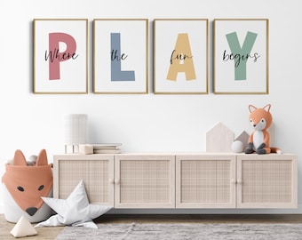 Playroom Wall Art Prints: Colorful Kids Room Decor (Digital Download)