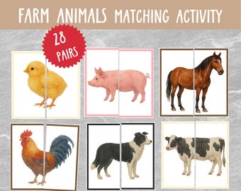 Farm Animal Matching Game: Montessori Toddler Activity (28 Printable Cards) (Instant Download)