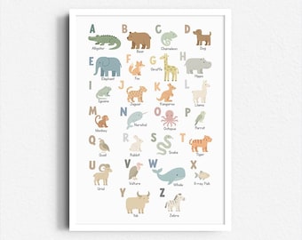 Boho Animal Alphabet Print: Neutral Nursery Decor (Digital Download)