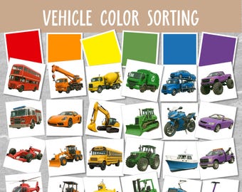 Vehicle Color Sorting Game: Preschool Transportation Cards (Digital Download)