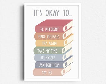 Poster geestelijke gezondheid: boho-klasdecor, affirmatiekunst voor kinderen (digitale download)