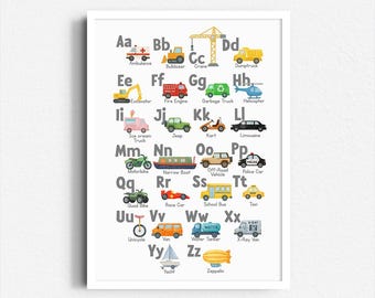 Vehicles Alphabet Print: ABC Transport Poster (Digital Download)