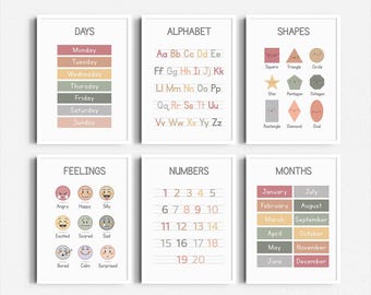 Educational Posters Set: Alphabet, Numbers, Feelings, Shapes (Digital Download)