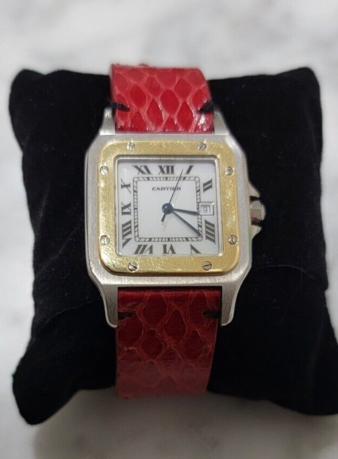 Santos De Cartier Watch With Python Custom Band 18k Gold - Etsy