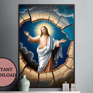 Celestial Heaven (43) AI Wall Art Jesus Christ Digital Print Religious Home Decor Instant Download Sacred Artwork Christian Wall Art Print