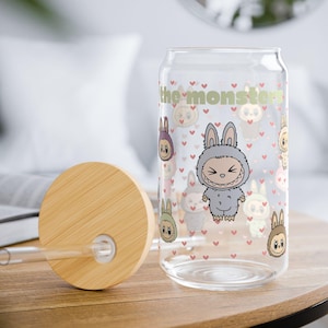 Little Monsters Glass Coffee Cup Cute Aesthetic Mug Have A Seat Exciting Macaron Iced coffee tumbler kawaii collector gift